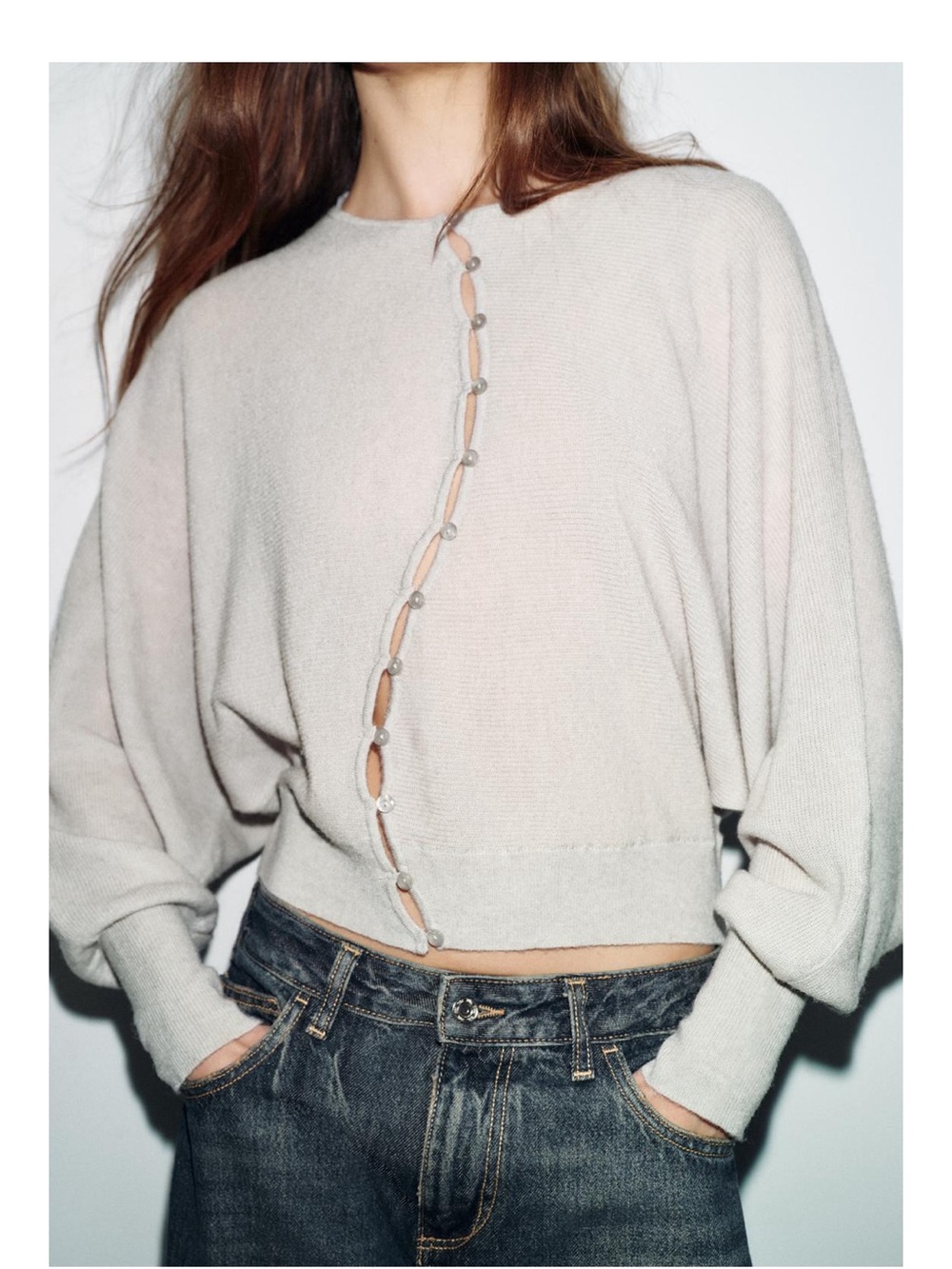 Zara Minimalist Ivory Button-Loop Wrap Knit sweater Jacket
